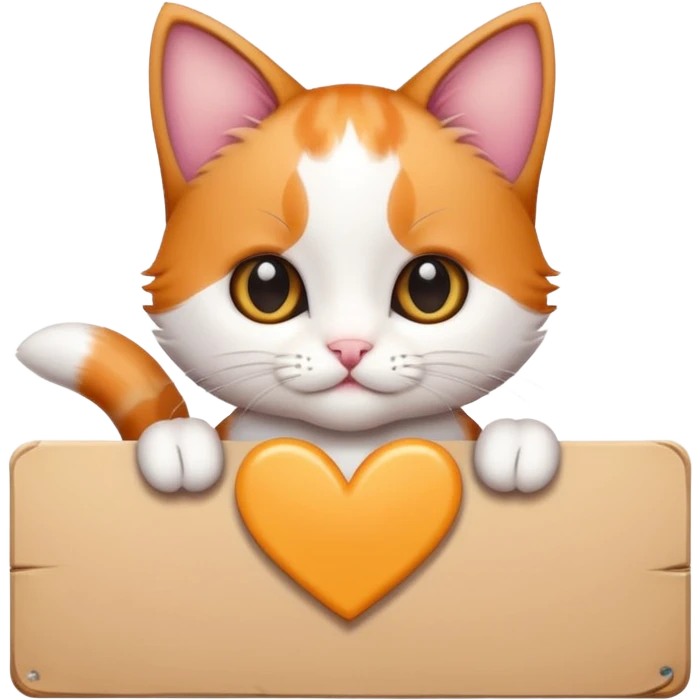 Cute cuddly calico kitten holding a large sign emoji