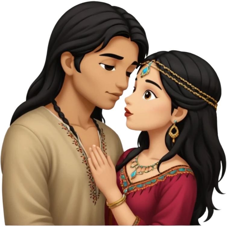 A gypsy girl and an Indian boy kissing? emoji