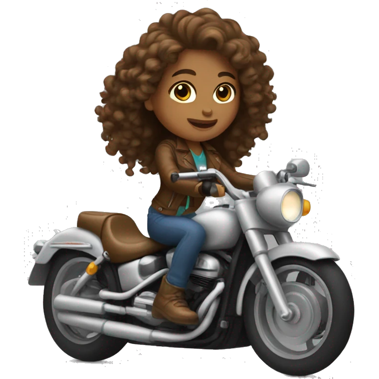 Brown long curly hair girl riding motorcycle  emoji