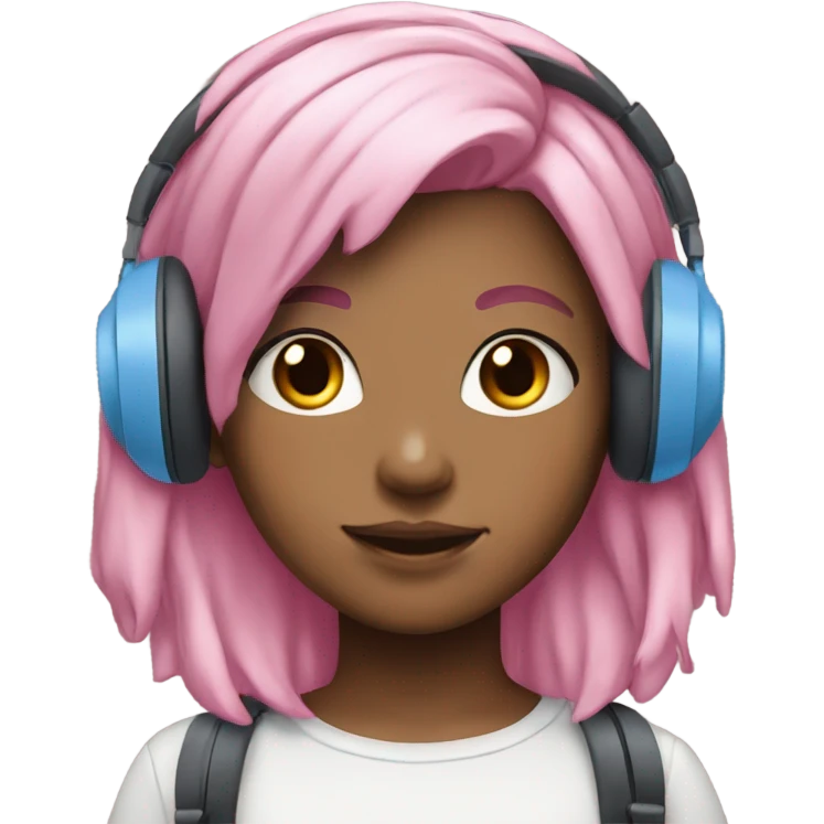 girl pink and blue hair white earphones in top emoji