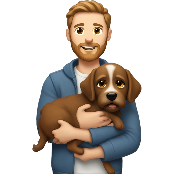 White man with brown hair and brown beard holding puppy dog emoji
