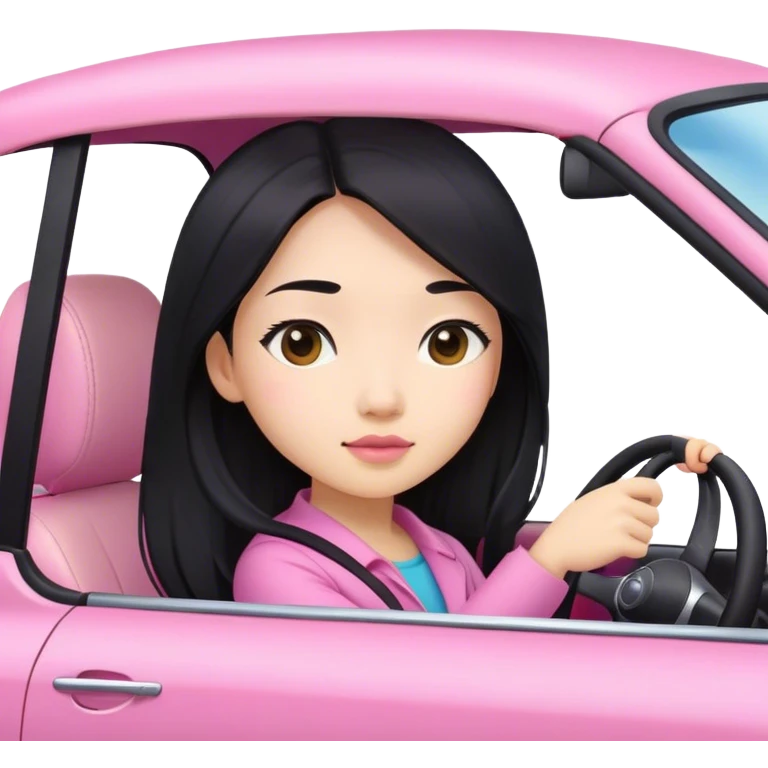 Long hair asian girl driving on her way in a pink car  emoji