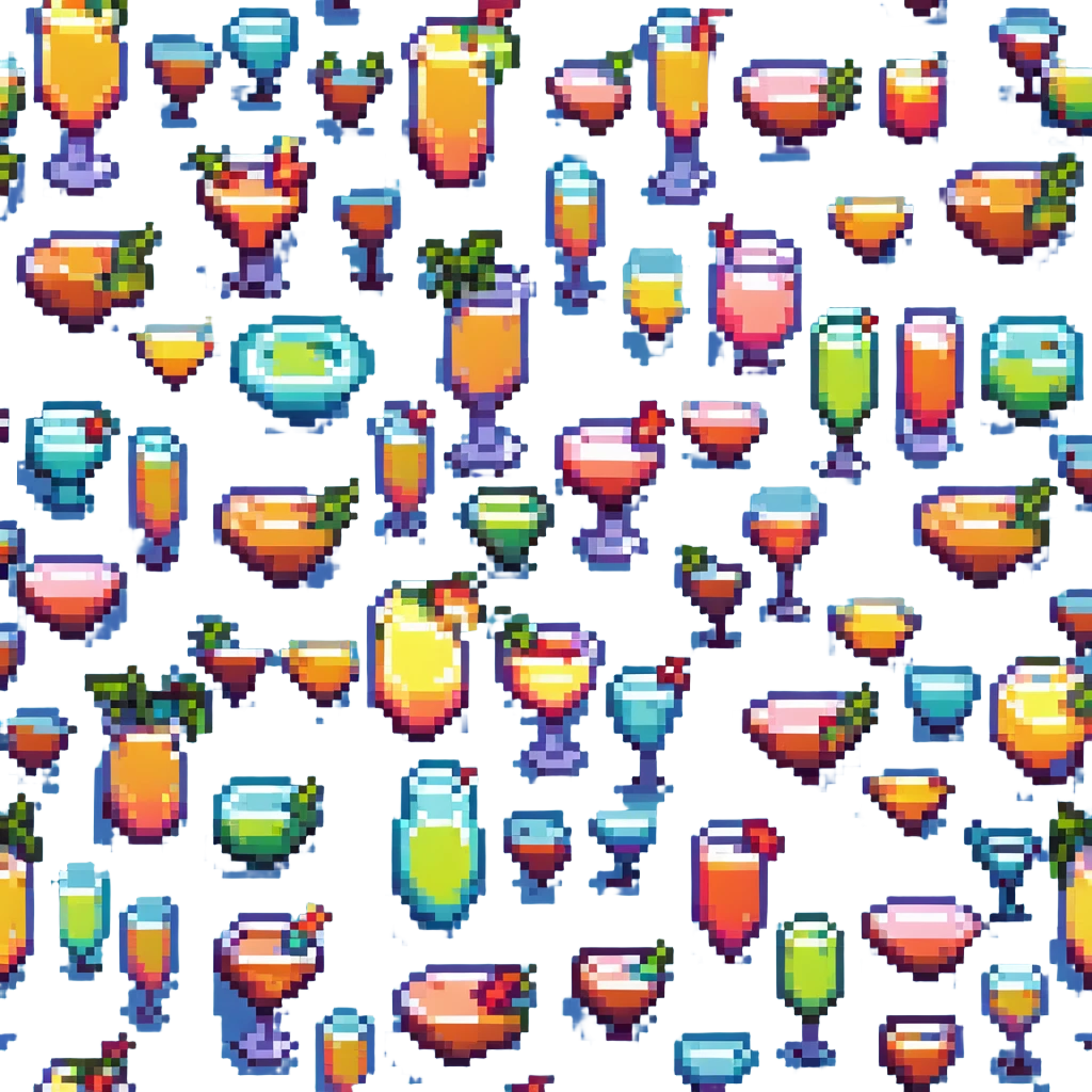 Sex on the beach cocktail, neon colors, 8-bit style, retro gaming aesthetic emoji