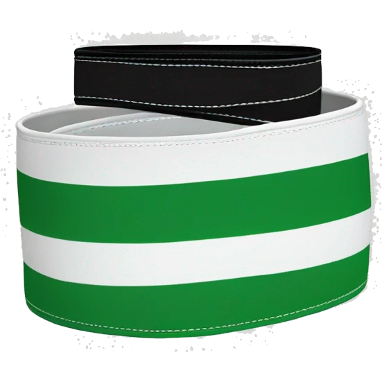 bjj belt green and white(white stripe horizontally through middle) with black tip with 2 white stripes  vertically through it emoji