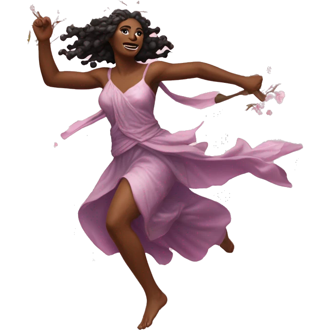 Beltane cherry blossom Pagan goddess sprinting, with a large stride and arms outstretched emoji