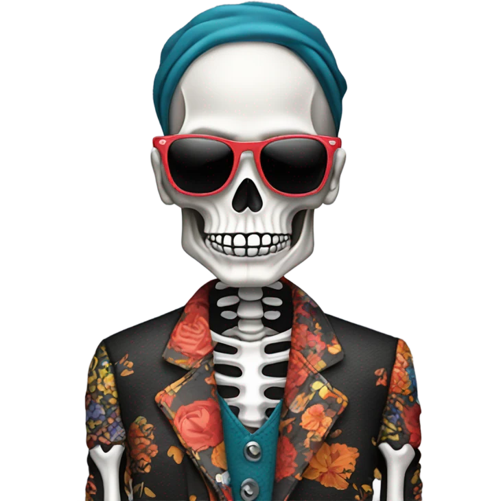 a very fashionable skeleton emoji