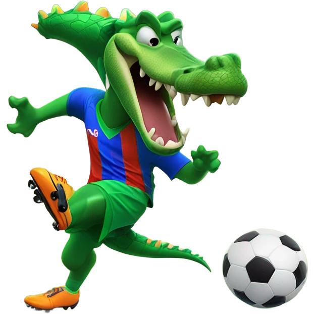 Gator with a soccer jersey kicking a soccer ball emoji