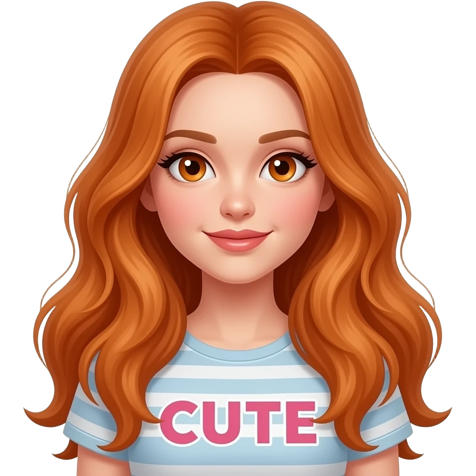 sexy girl with overlong ginger hair and ginger eyes a top with CUTE written on it emoji