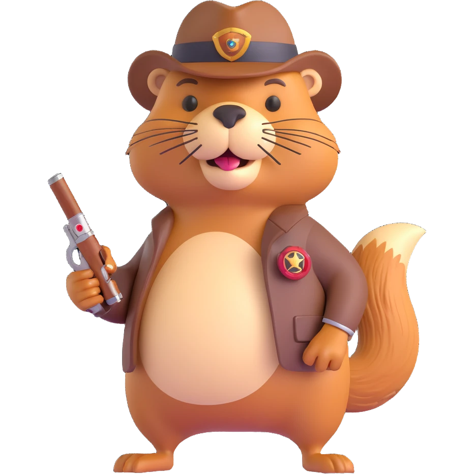 beaver with a cigar, flashy rings, and a tommy gun, classic gangster look emoji