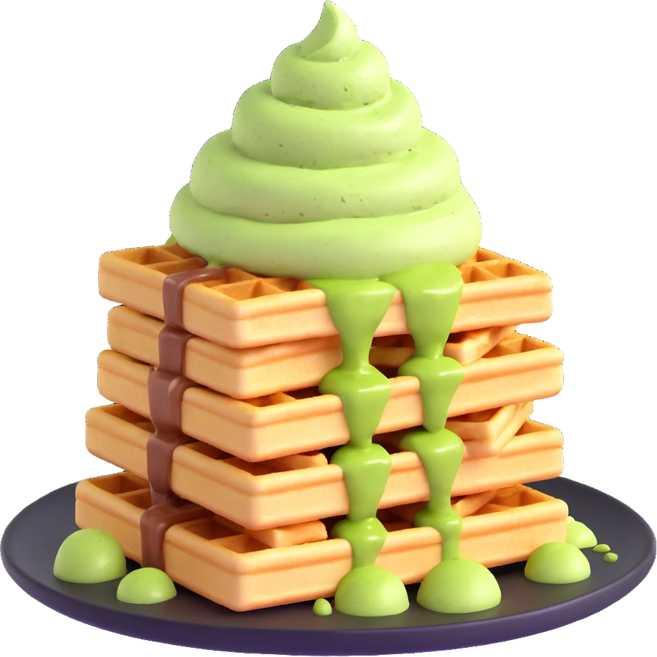 matcha ice cream on a stack of waffles emoji