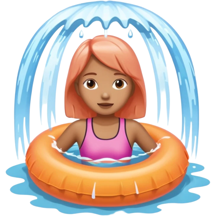 Girl in a peach colored floatie swimming underneath a waterfall emoji