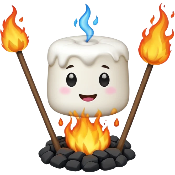 melting Marshmallow on fire wuth stick emoji