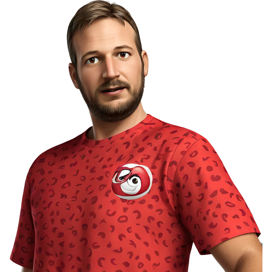 male in red print shirt emoji