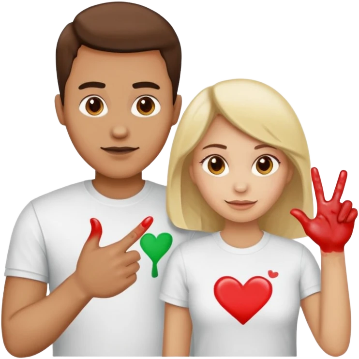 man has a shirt that says i love to finger paint and the womans shirt says am paint emoji