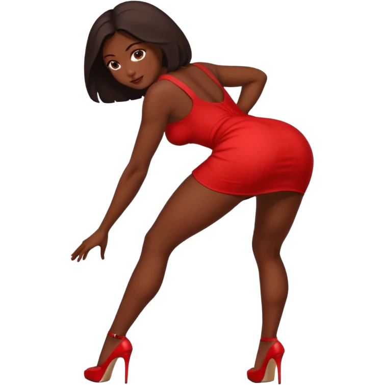 Dark skin sexy emoji in short red dress bending over showing ass emoji