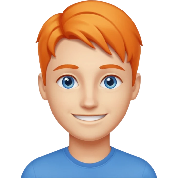 A young UX UI designer with blue eyes and semi orange side part emoji
