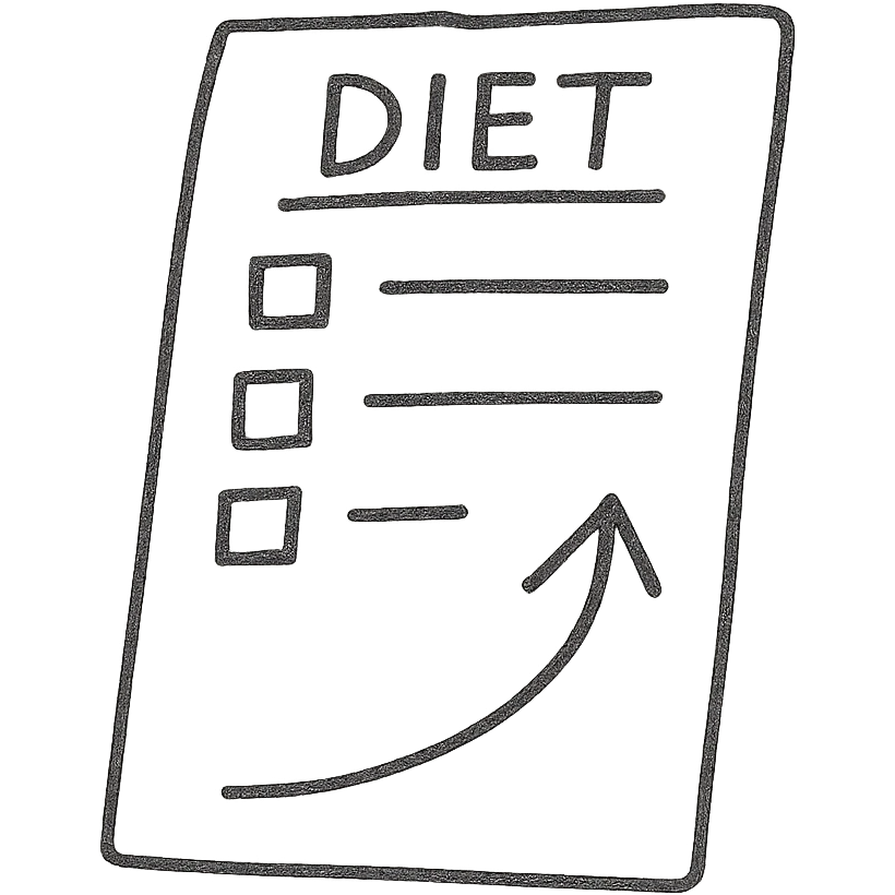 step avanzato di una dieta, disegno a penna stile schemino su un foglio di carta bianco realistico, isolato su sfondo bianco emoji