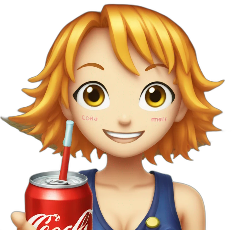 Nami from One piece drinks coca cola emoji