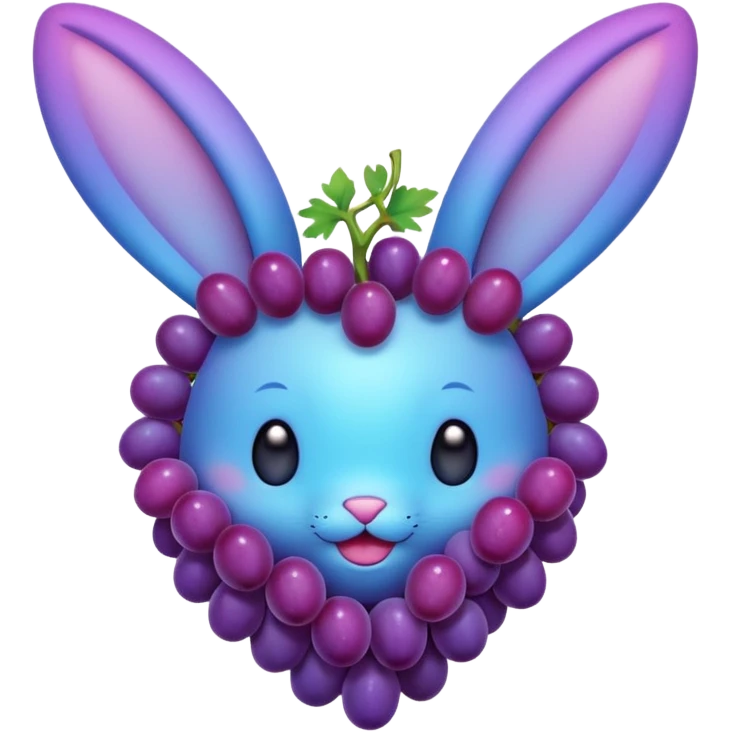 Fade from blue to purple heart emoji with bunny ears and vinegrape emoji