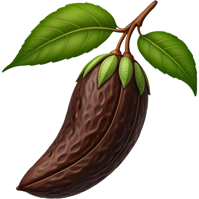 single tonka bean with a green leaf emoji