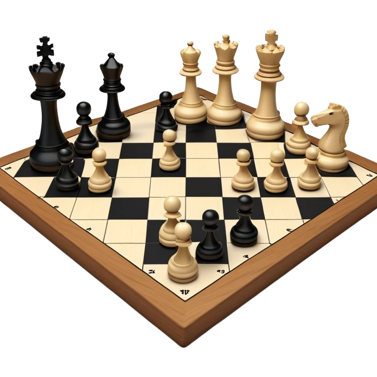 A chessboard with a few strategically placed pieces, including a king, queen, and pawns. The scene highlights the classic black and white squares of the board, emphasizing strategy and thoughtfulness in the game of chess. emoji