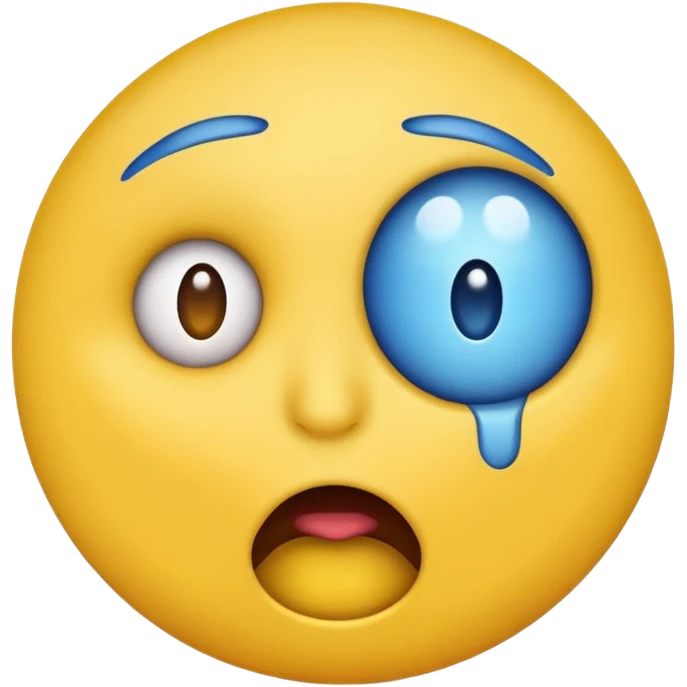 traumatized round yellow emoji face, eyes wide open, mouth agape, blue forehead, distressed, no human details emoji