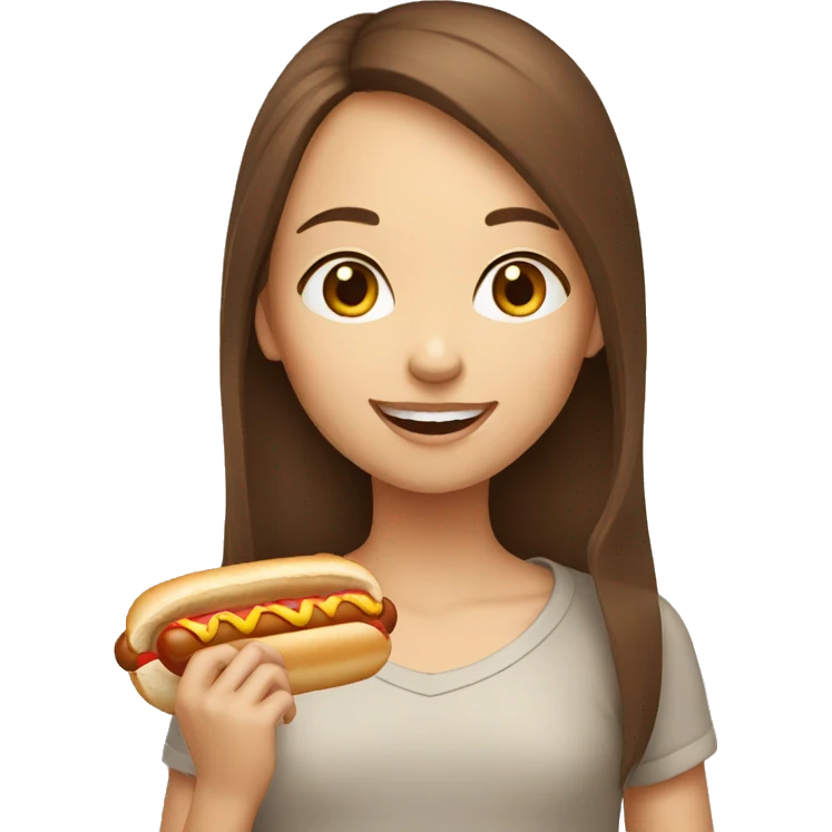 Girl with brown hairs eating Hot dog emoji