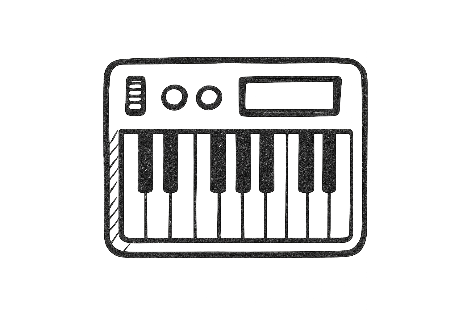 MIDI keyboard icon, hand drawn, black outlines, no fill, simple and clean, top view emoji