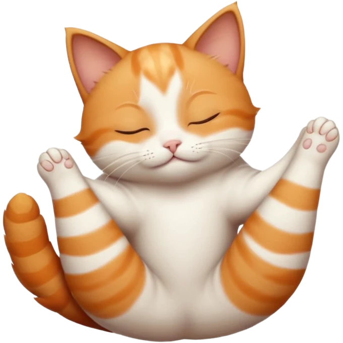 ginger and white small cat in funny positions upside down with eyes closed emoji