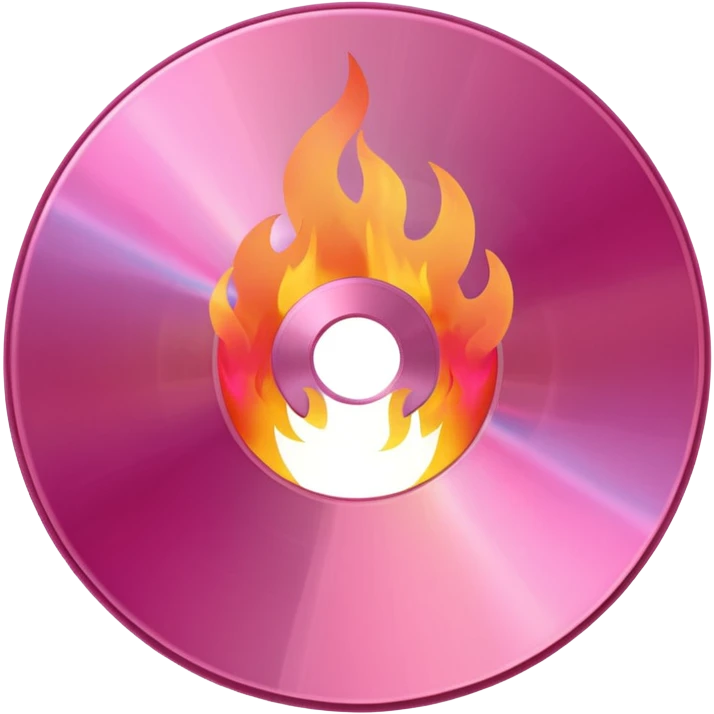 A minimalist CD disc with a subtle fire design, pink flames. emoji