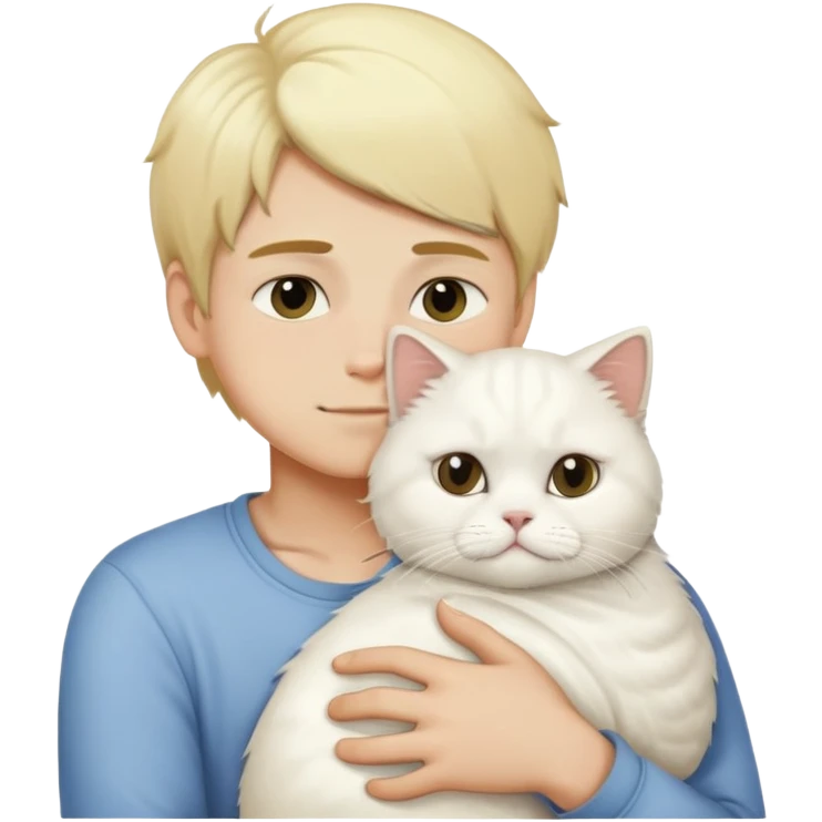 Blonde boy snuggling white Persian cat emoji




 emoji