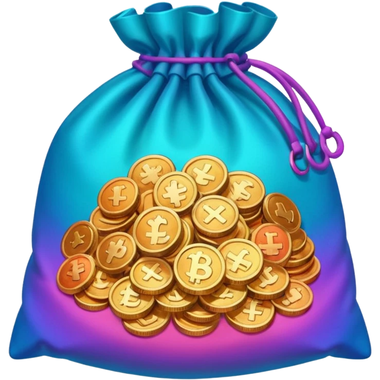 Many Coins pack in bag
in gradient of turquoise, blue, pink, purple, and coral
 emoji