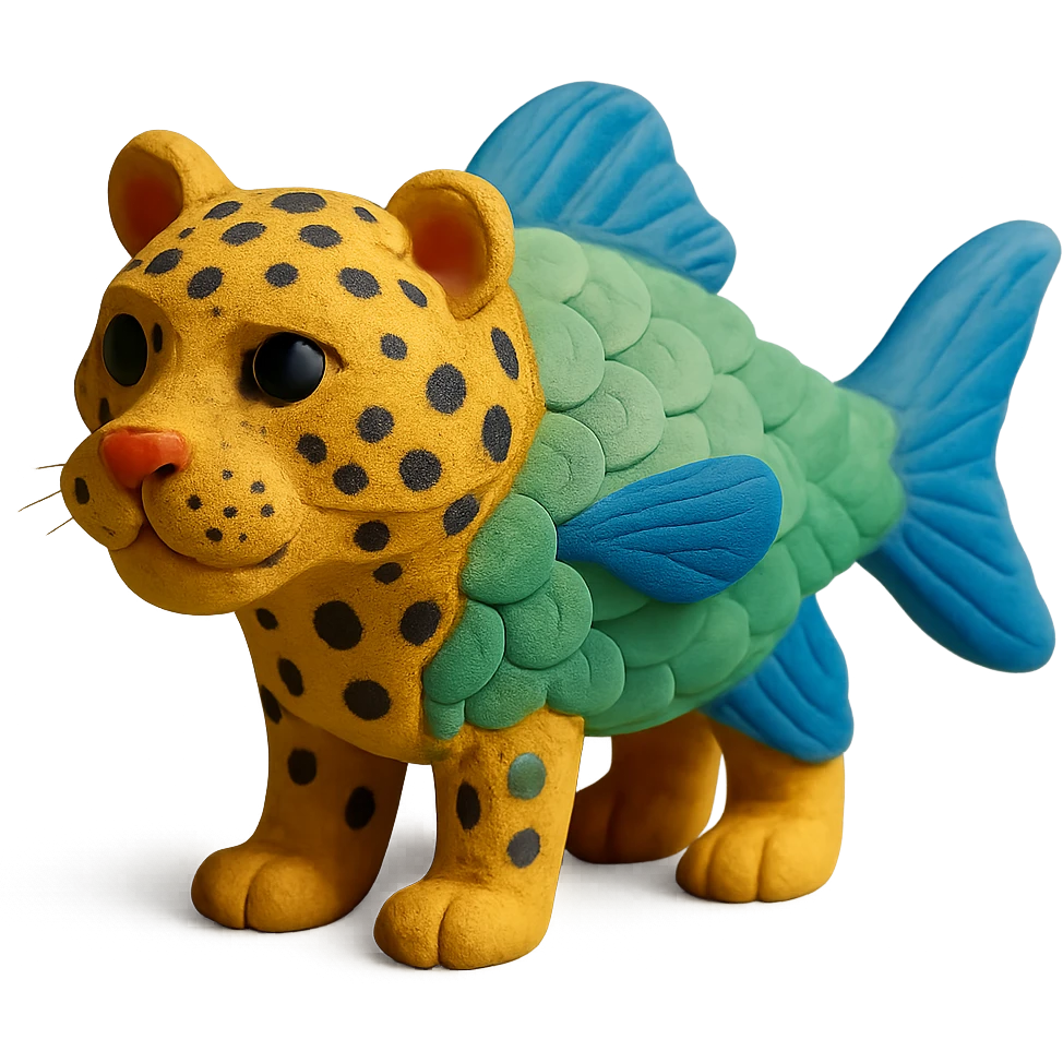 leopard with fish scales and fins emoji