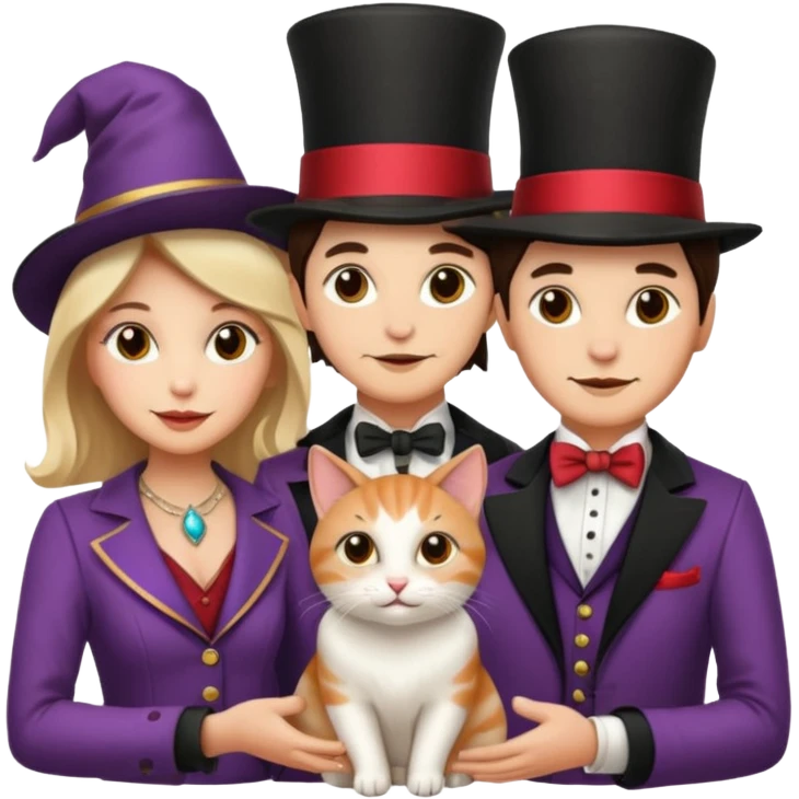 magician couple and their pet cat emoji