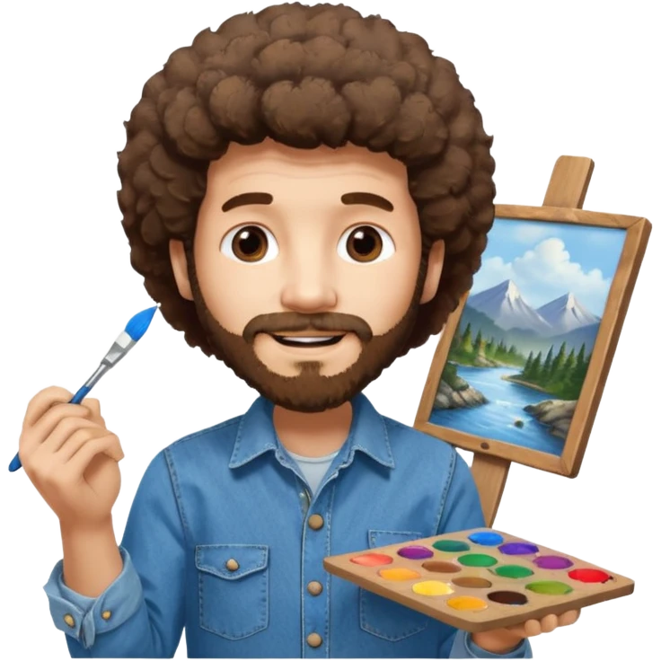Bob Ross painting on a canvas emoji