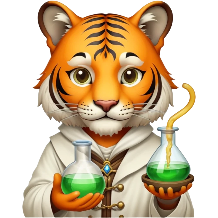 Medieval tiger alchemist with potion emoji