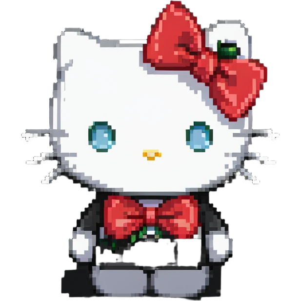 Hello Kitty character with a red bow and white face emoji
