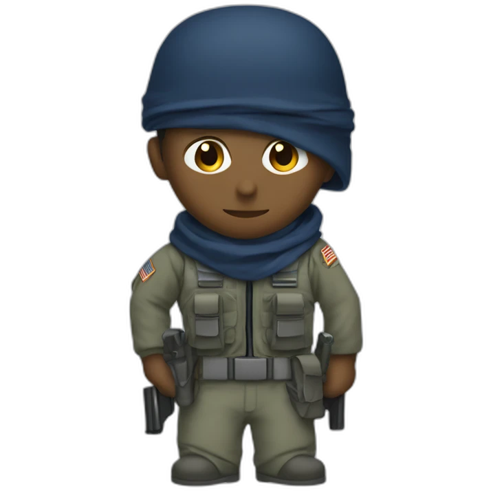 soldier with navy-blue bandana and gray sneaking suit emoji