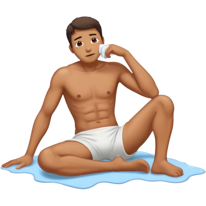 Man on the floor exhausted covered in lotion emoji