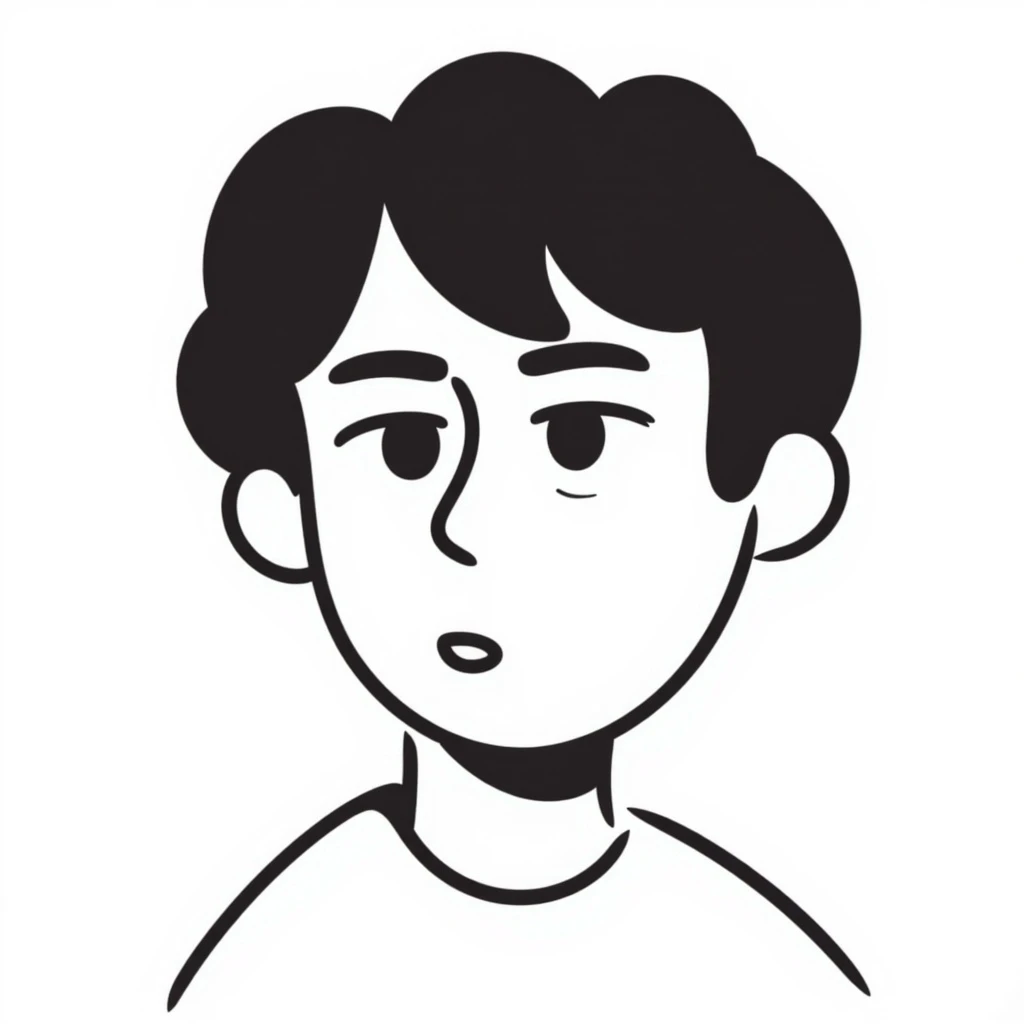 A man with brown hair and brown eyes, a little angry but kind at the same time. He has a bob-style hairstyle that covers his ears, has bangs in front of his eyebrows, and white skin. emoji