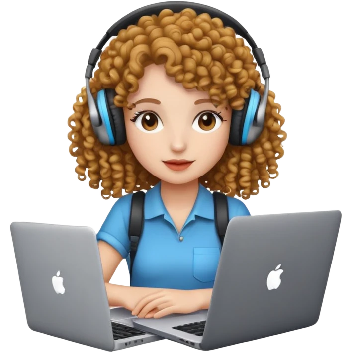 curly hair girl with headphones and a laptop emoji