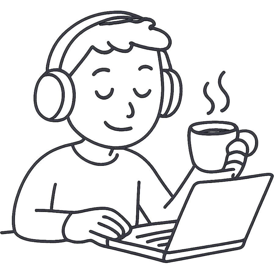 emoji ios 18, guy in headphones at computer, drinking coffee emoji