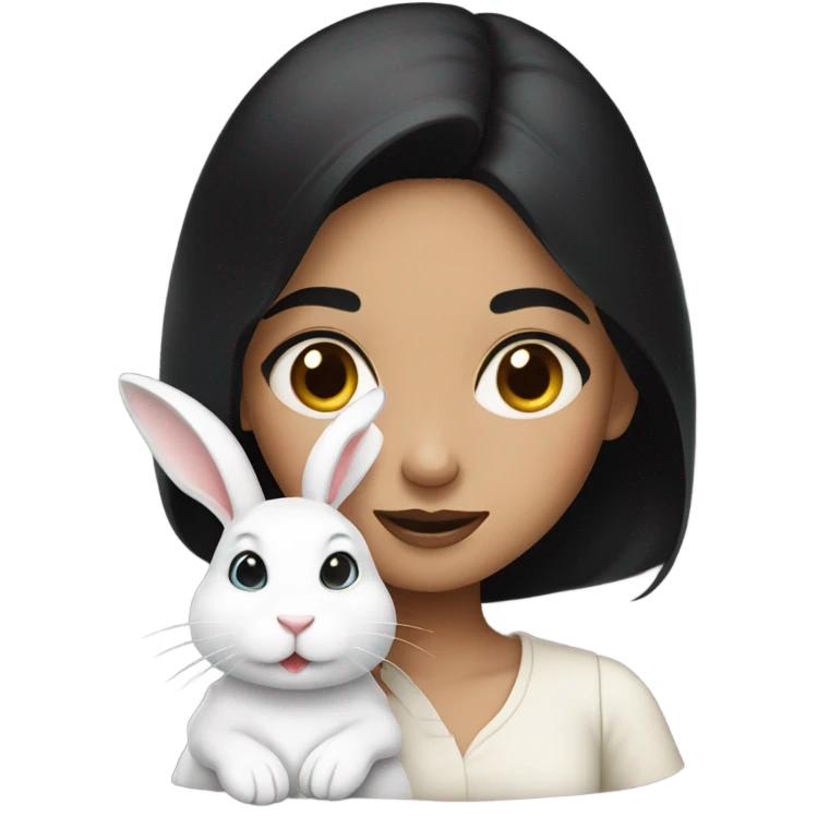 Blackhaired girl leaning with a white rabbit emoji