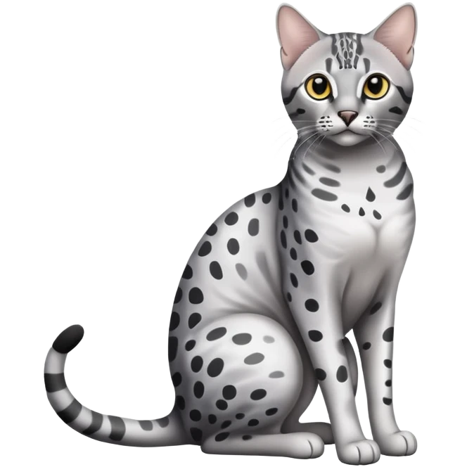 Egyptian Mau cat full body sitting with black eyes emoji