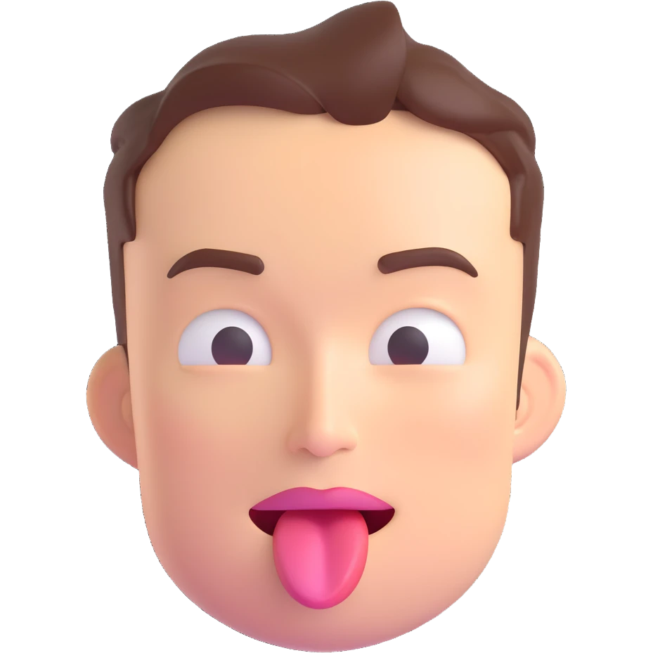 Elon Musk cartoon face, tongue out, exaggerated, emoji style emoji