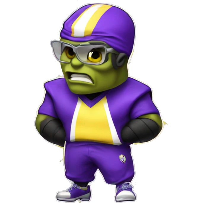 Mojo jojo, jugando al fútbol con camiseta violeta y línea diagonal amarilla  emoji