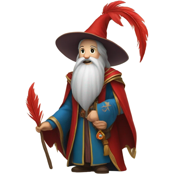 wizard holding a red feather emoji