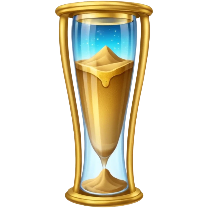 tall glass with golden frame, glowing sand flowing inside emoji