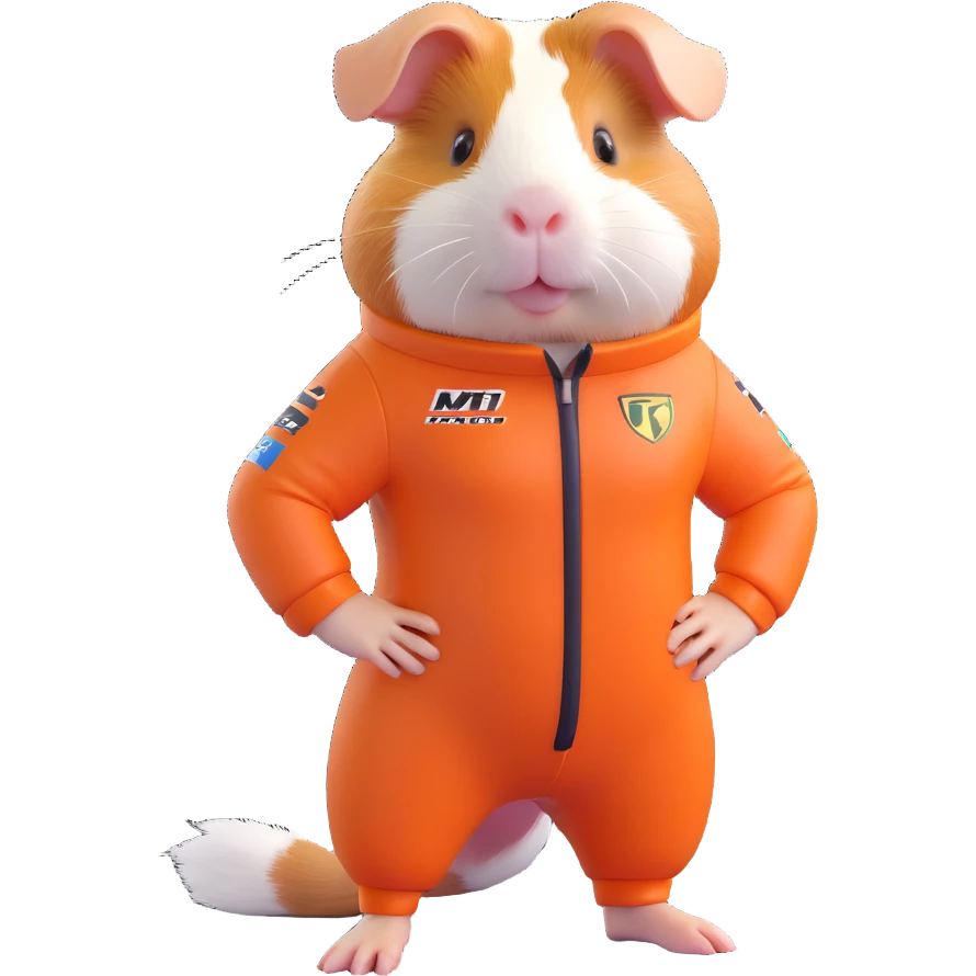 full-body guinea pig in a modern Formula 1 racing suit, dynamic stance, vibrant colors, no helmet emoji