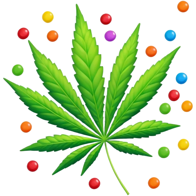 cannabis leaf surrounded by falling candy pieces emoji